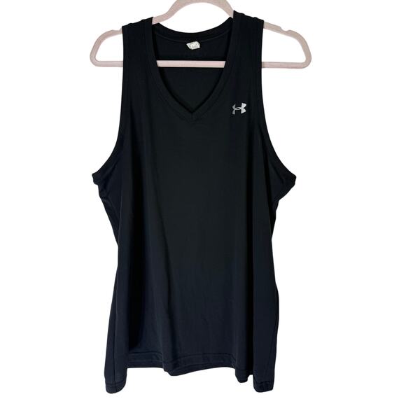 Under Armour Black Sleeveless V-neck Loose Heat Gear Workout Top Size XL - Picture 1 of 6